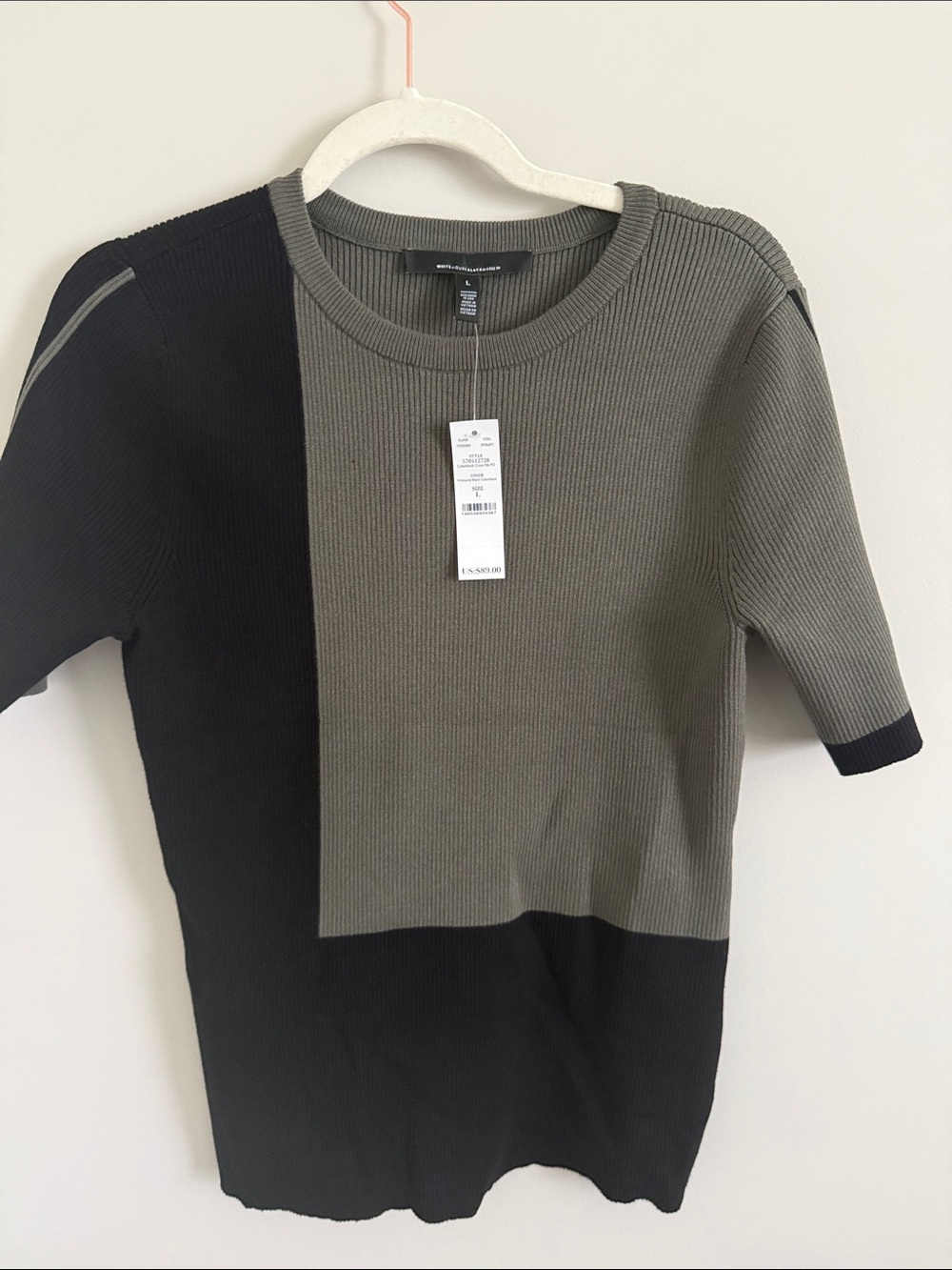 White House Black Market Two-Tone Crewneck Sweater in Olive & Black